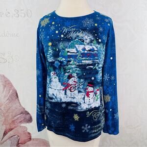 Holiday Editions Winter Melody Snowman Snowflake Long Sleeve T-Shirt Size Small
